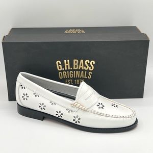 GH Bass Women's Whitney Cutout Flower Leather Loafers White Size 8/8.5 MSRP $165